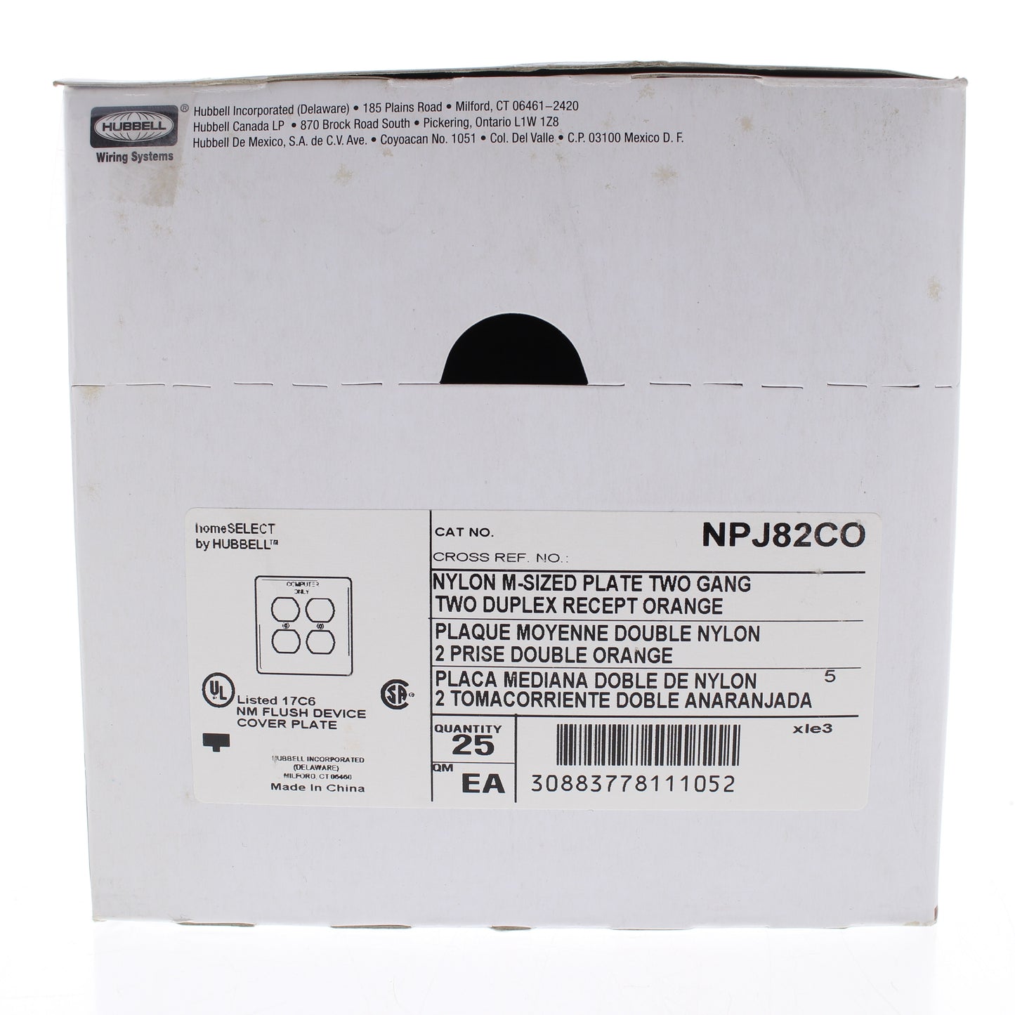 Hubbell NPJ82CO Orange Computer Only 2-Gang Receptacle Mid-size Nylon Cover 25pc
