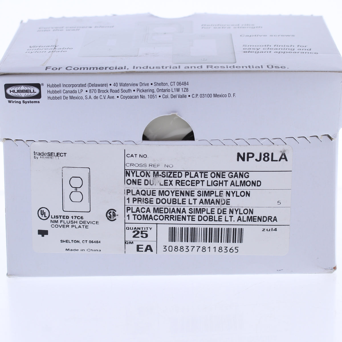 Hubbell NPJ8AL Almond 1-Gang Duplex Unbreakable Mid-Size Wallplate Cover 25pcs