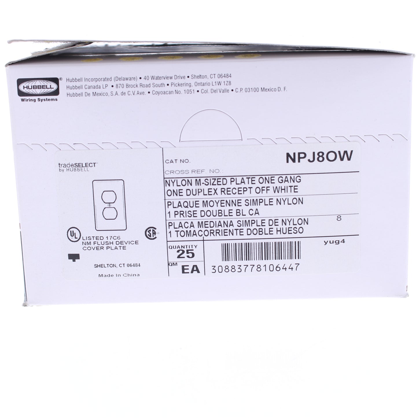 Hubbell NPJ8OW Office White 1-Gang Duplex Unbreakable Mid-Size Wallplate 25pcs