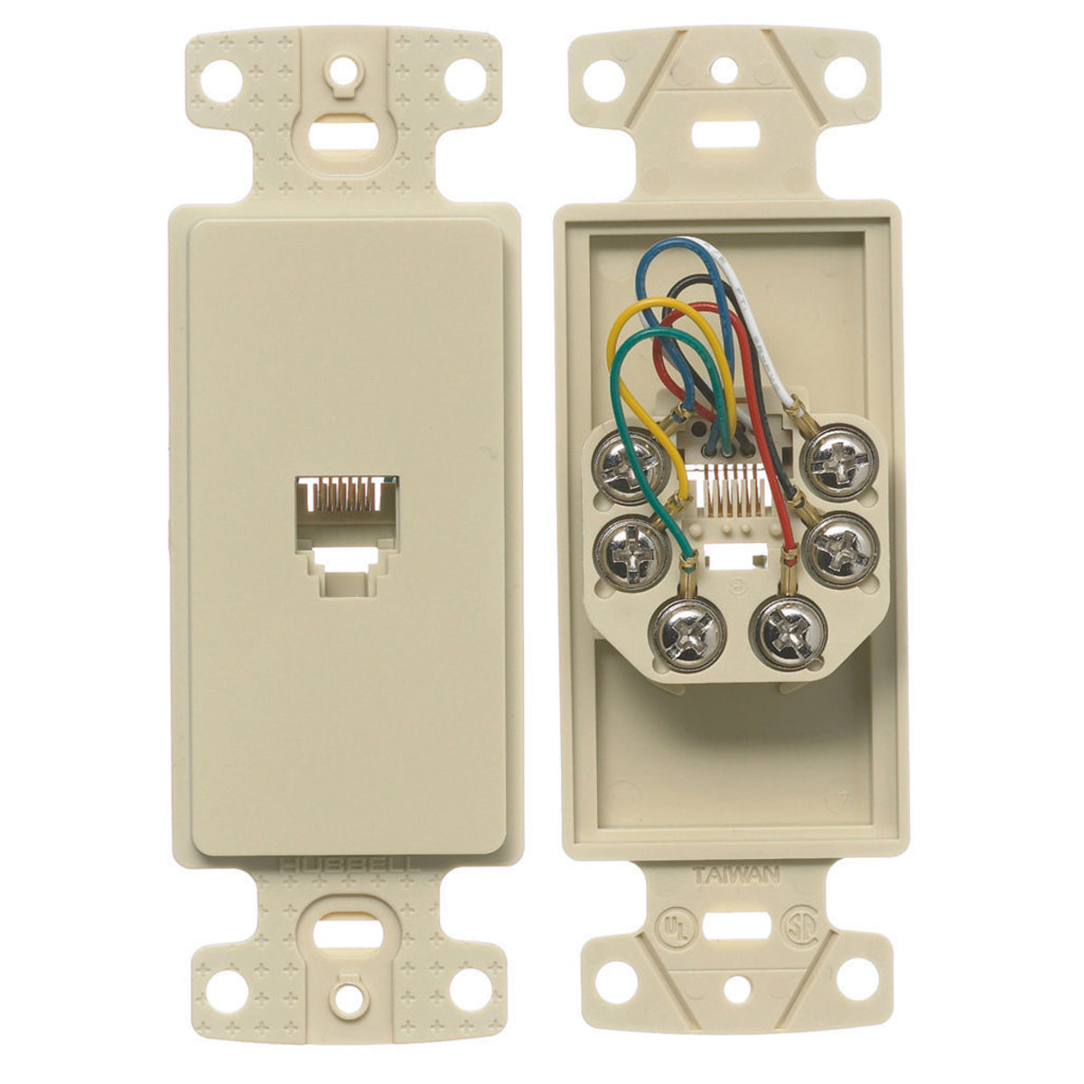 Hubbell NS771LA Light Almond 6-Wire Data Phone Jack Wallplate Cover Insert Plate
