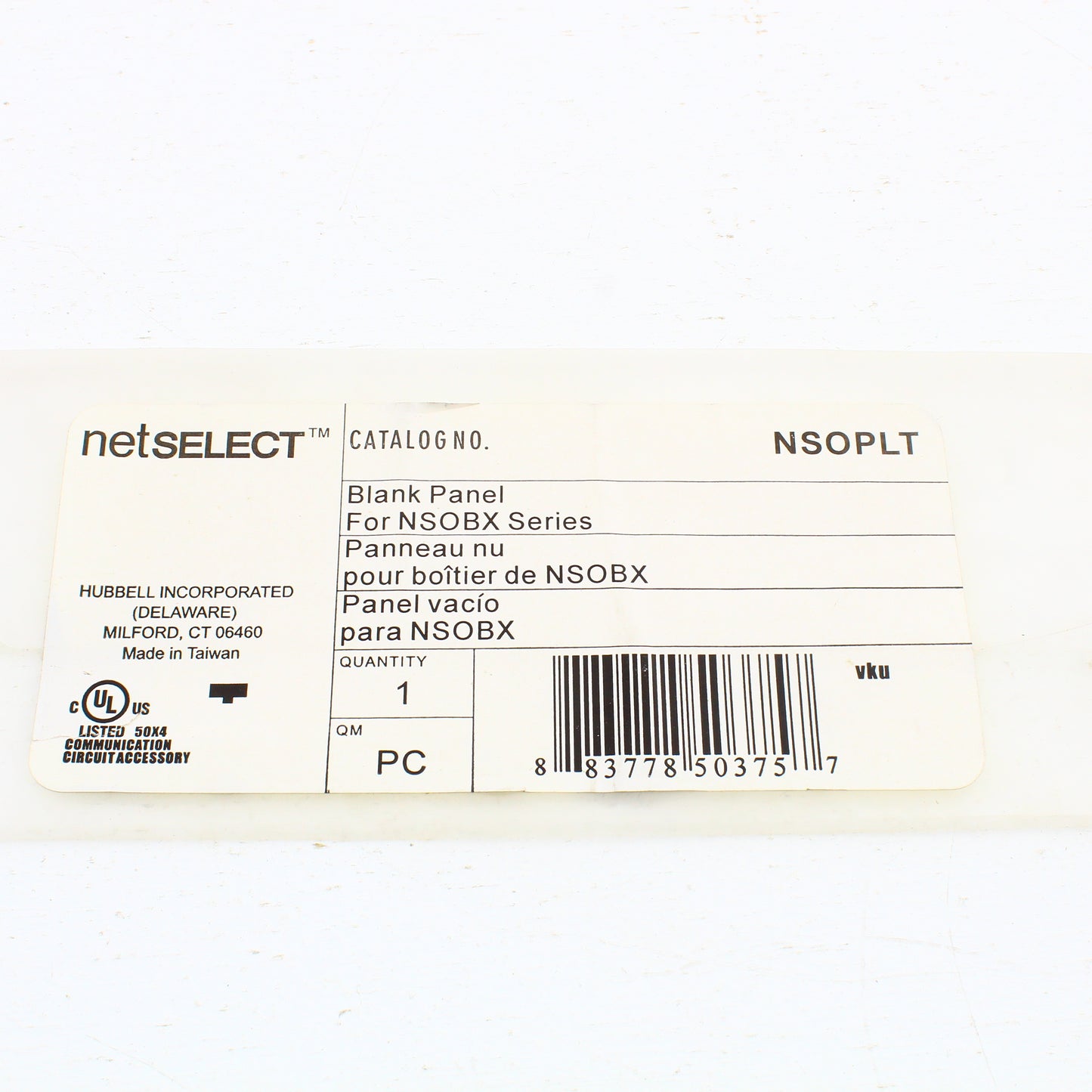 Hubbell NSOPLT Blank Panel Plate for netSelect NSOBX Series Cabinet