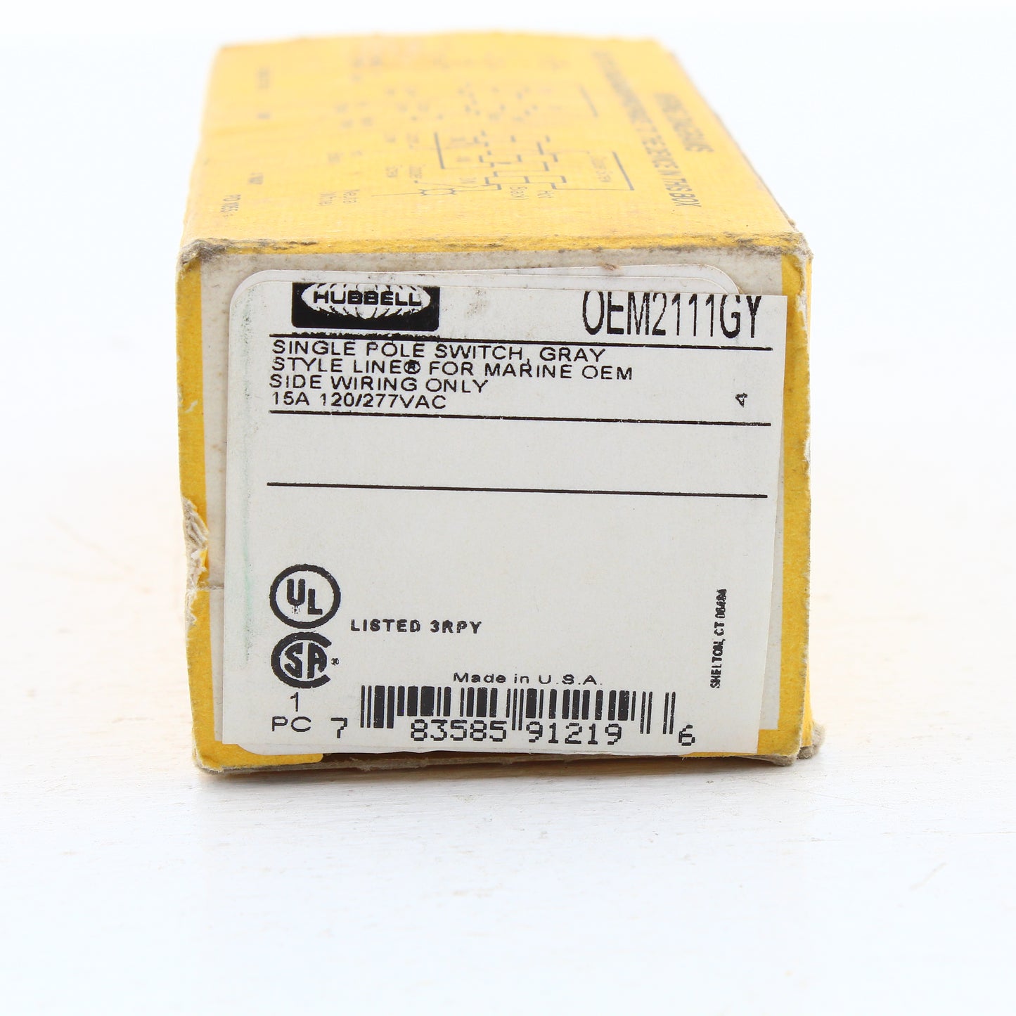 Hubbell OEM2111GY Gray Single Pole Rocker Switch for Marine OEM 15A 120/277VAC