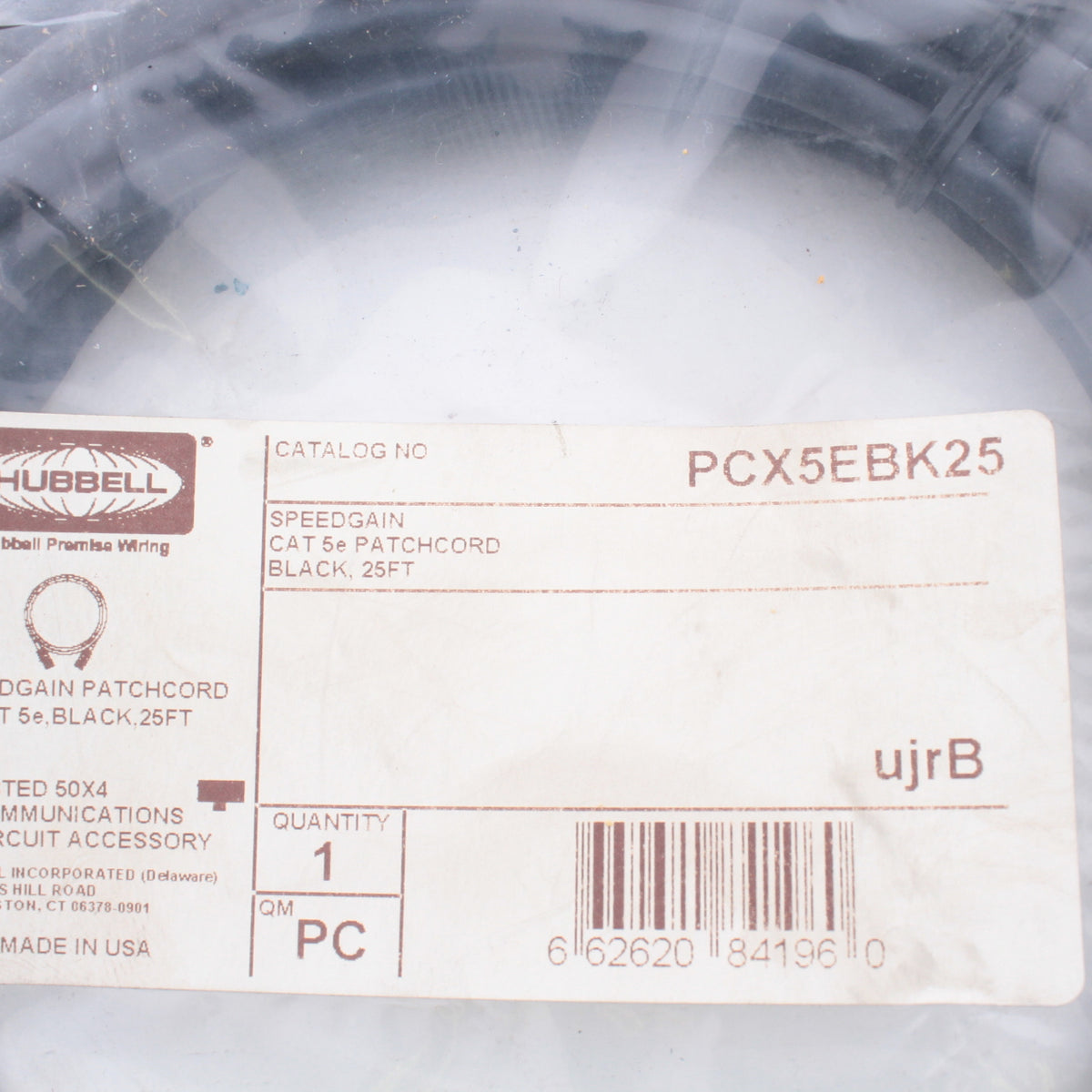 Hubbell PCX5EBK25 Cat5e Black 25ft Ethernet Patch Cord Cable Data Center Network