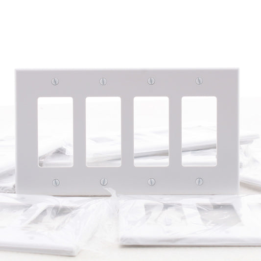 Hubbell PJ264W White 4-Gang Unbreakable Decorator Switch Covers Mid-Size 10pcs