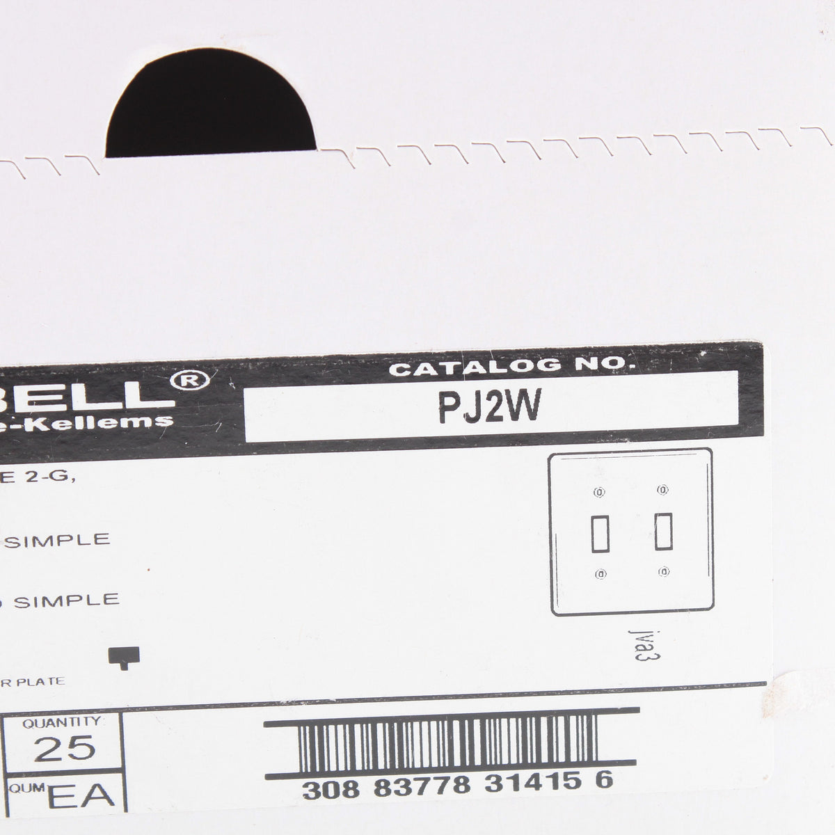 Hubbell PJ2W White 2-Gang Mid-Size Toggle Switch Cover Nylon Wallplates 25pcs