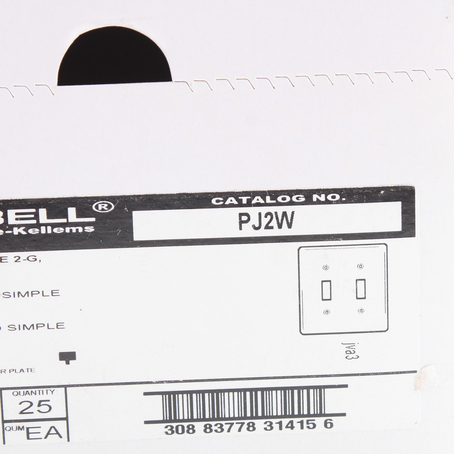 Hubbell PJ2W White 2-Gang Mid-Size Toggle Switch Cover Nylon Wallplates 25pcs