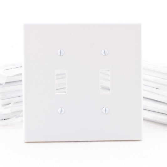 Hubbell PJ2W White 2-Gang Mid-Size Toggle Switch Cover Nylon Wallplates 25pcs