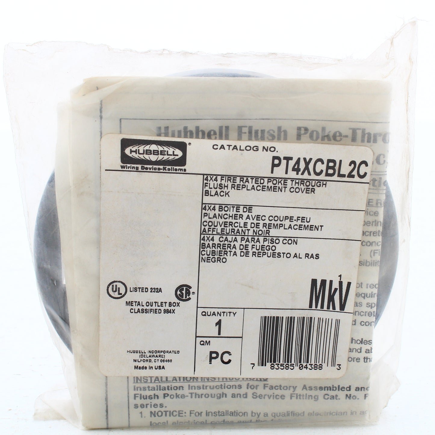 Hubbell Poke-Through Replacement Sub Cover 4x4 4 Receptacle 4 Keystone PT4XCBL2C