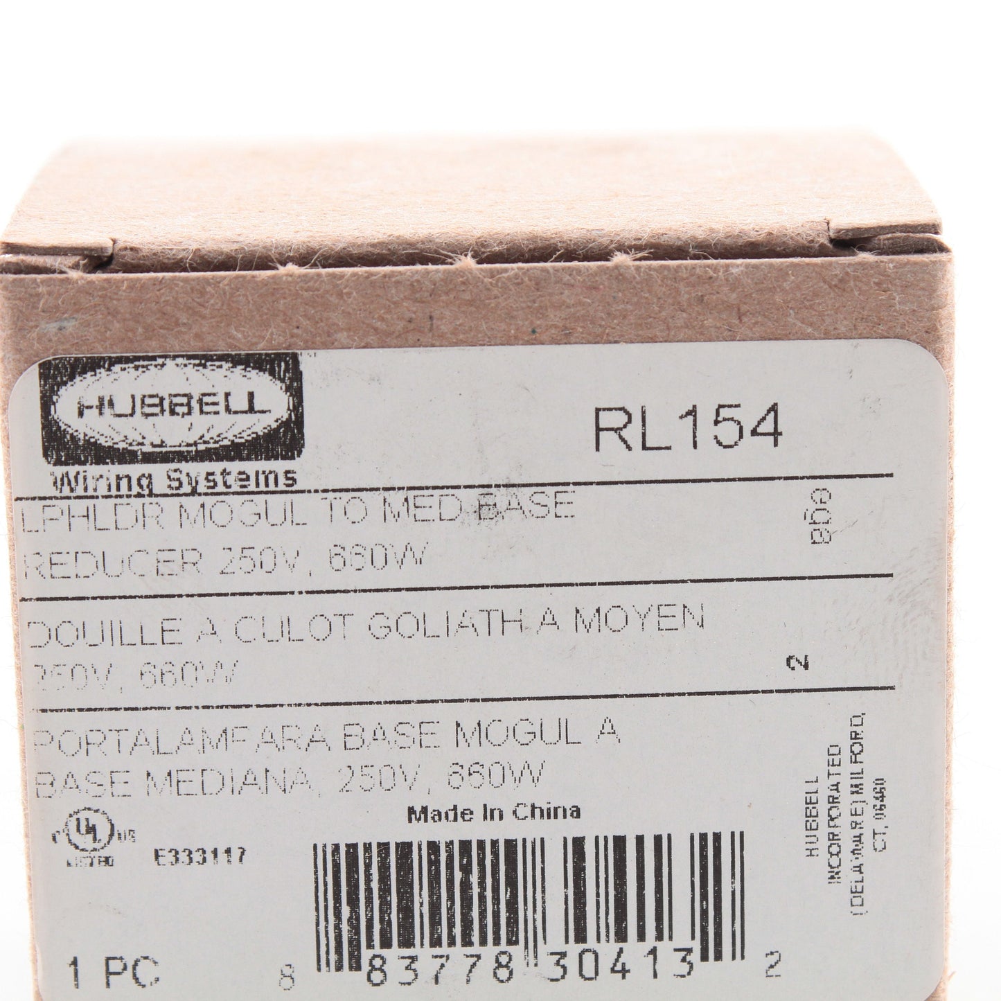 Hubbell RL154 Mogul-to-Medium Base Lampholder Porcelain Socket Reducer 600W 250V
