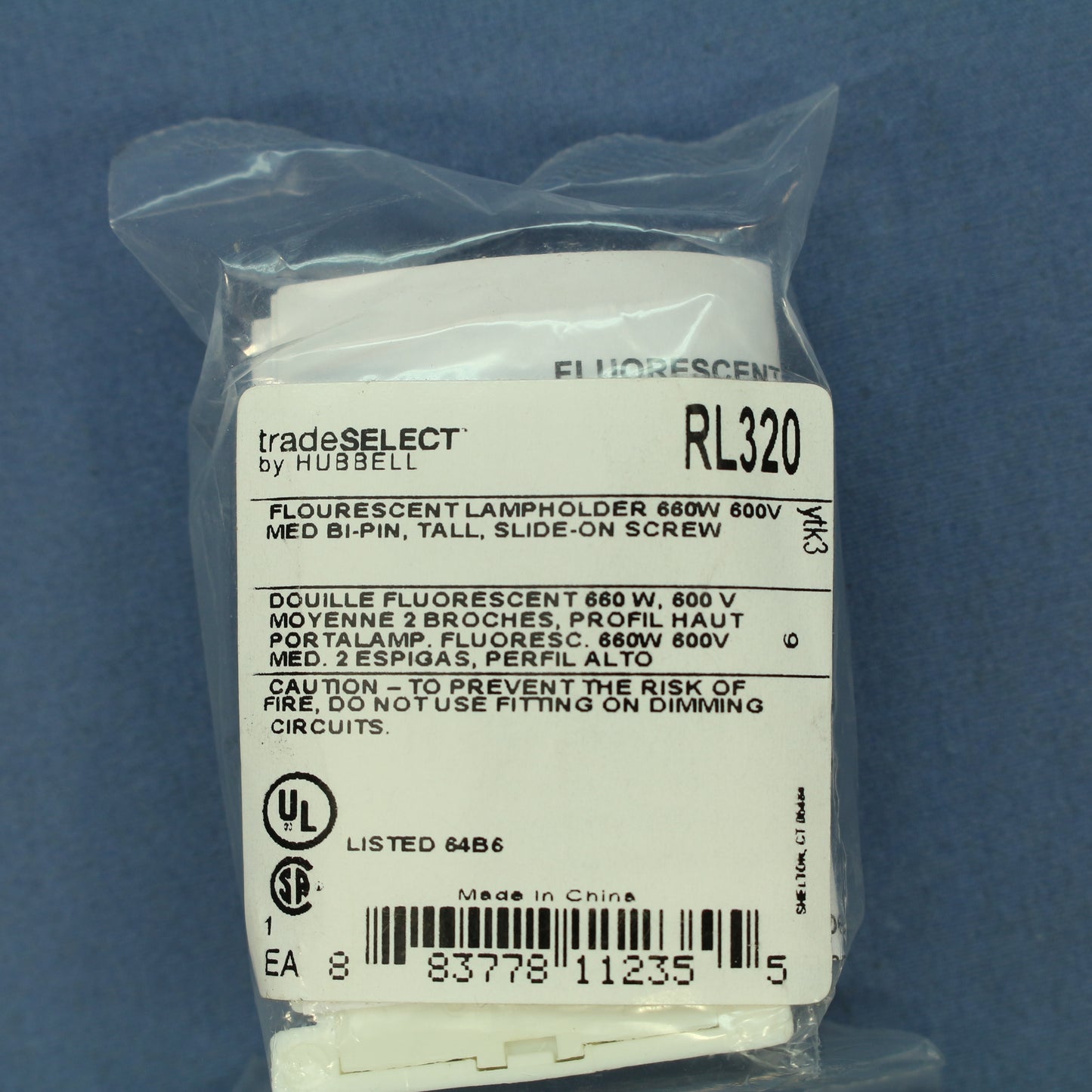 Hubbell RL320 Medium Bi-Pin T8 T12 Fluorescent Lampholder Socket Tall Profile