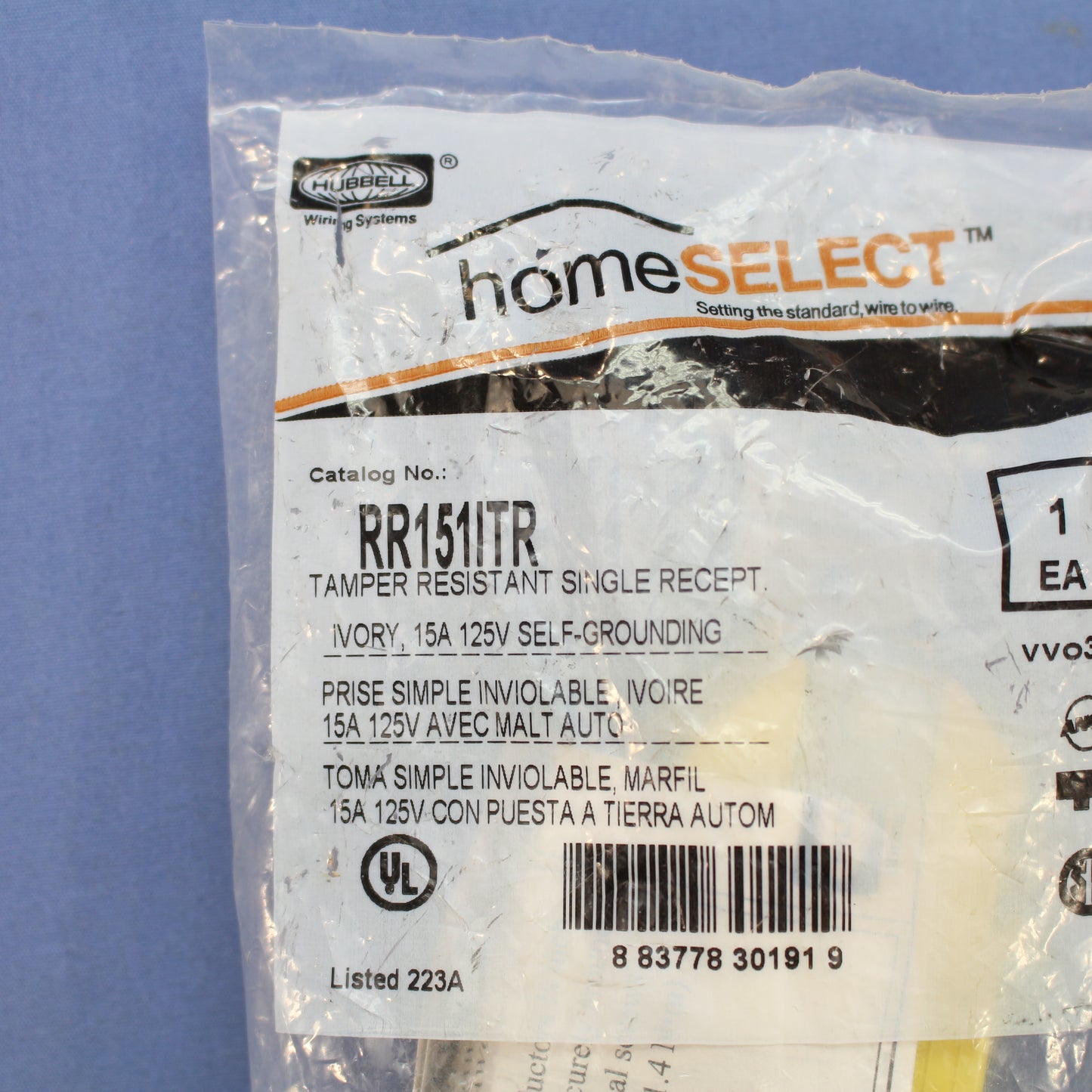 Hubbell Ivory Tamper Resistant Single Outlet Receptacle Nema 5-15R 15A RR151ITR