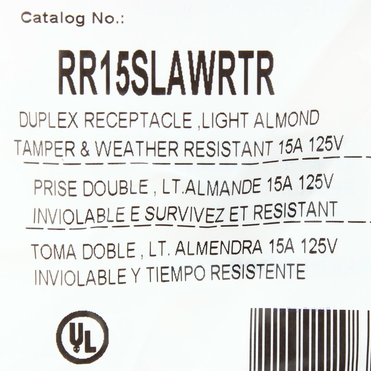 Hubbell RR15SLAWRTR Light Almond Residential 5-15R 15A Weather TR Receptacle