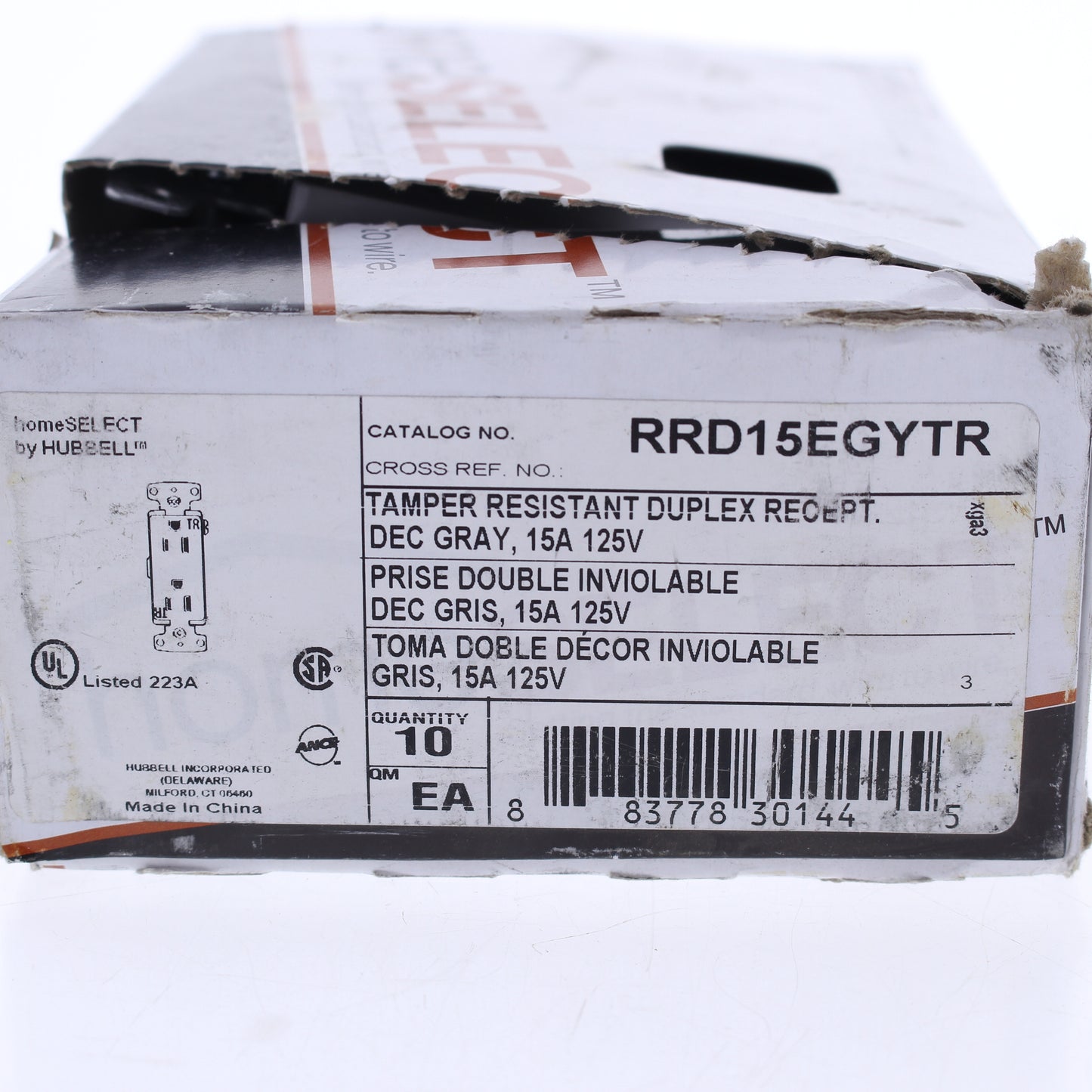 10 Hubbell Gray Tamper Resistant Decorator Receptacle Outlets 15A RRD15EGYTR