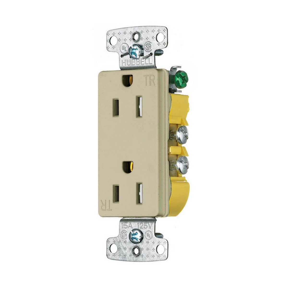 Hubbell RRD15SITRX Ivory 15A Tamper Resistant Decorator Duplex Receptacle XClamp