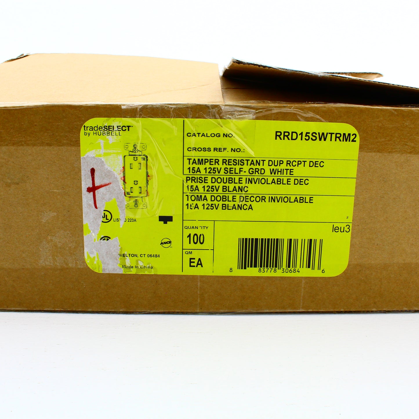 100 Hubbell White Tamper Resistant Decorator PANEL Receptacles 15A Earless
