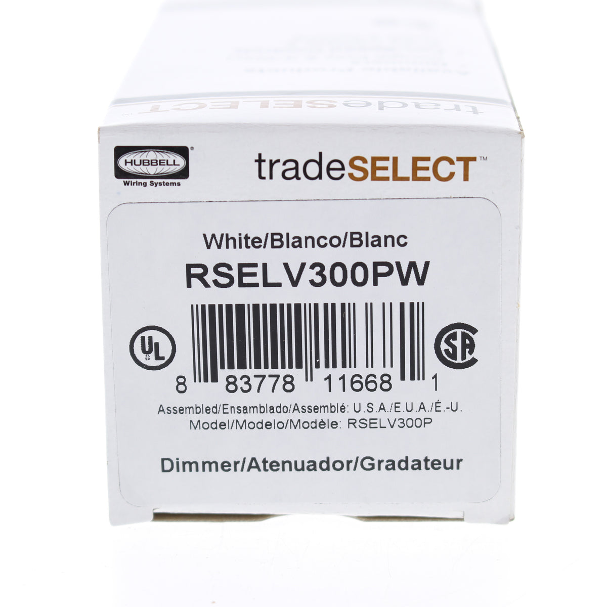 Hubbell RSELV300PW White Slide Dimmer Switch Preset S.P. 300W Electronic LV