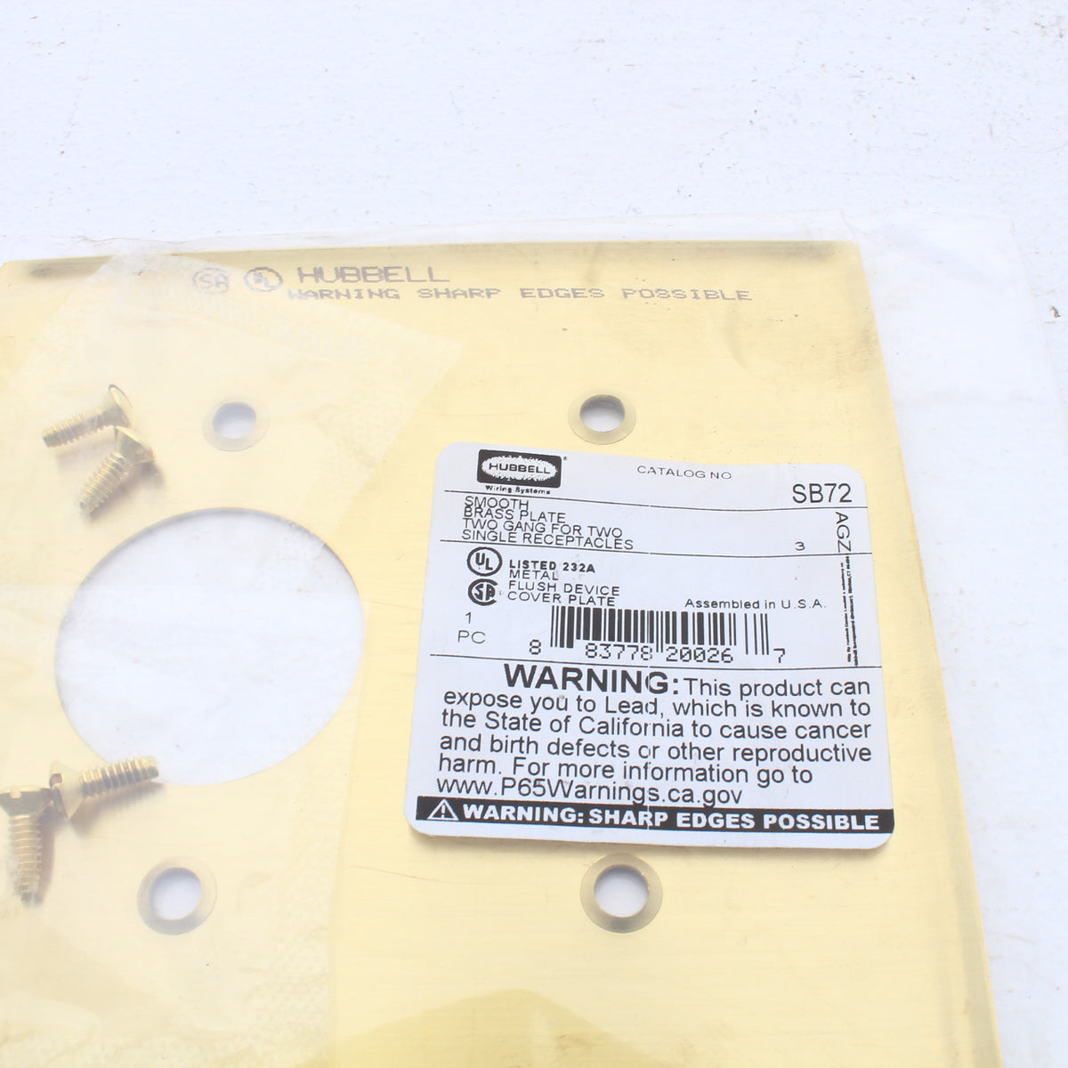 Hubbell SB72 Brass 2-Gang 1.406in. Outlet Satin Brass Standard Wallplate Cover