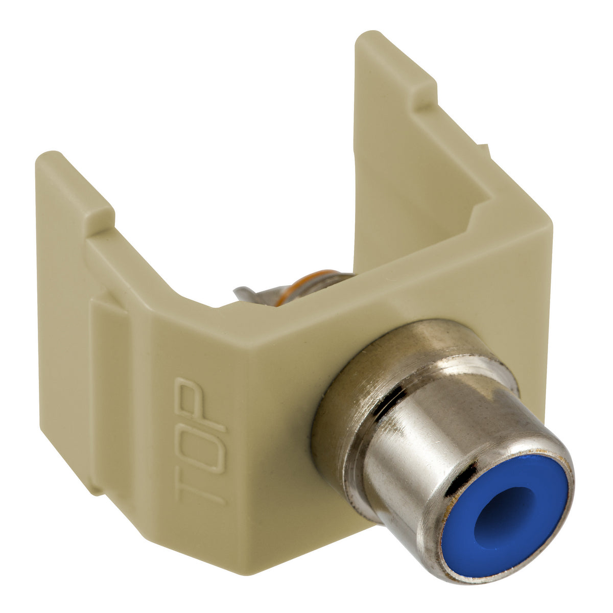 Hubbell Ivory Snap-Fit Keystone Audio Video Jack Blue Center RCA Solder SFRCBEI