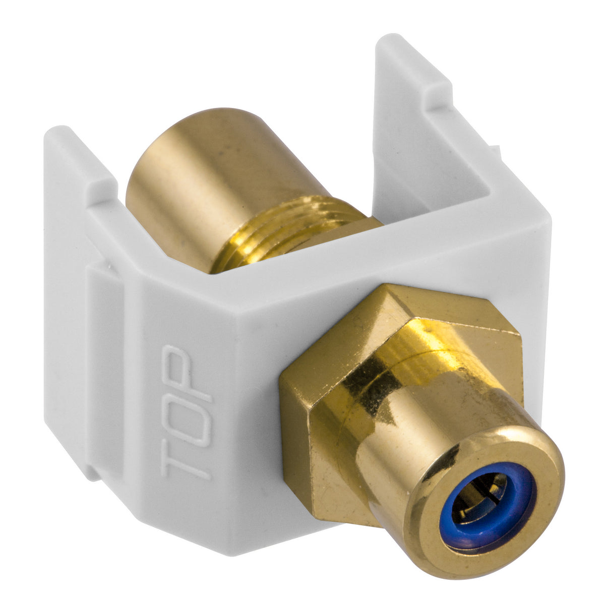 Hubbell White Snap-Fit Keystone Video Cable Jack Blue Center RCA to RCA SFRCBFFW