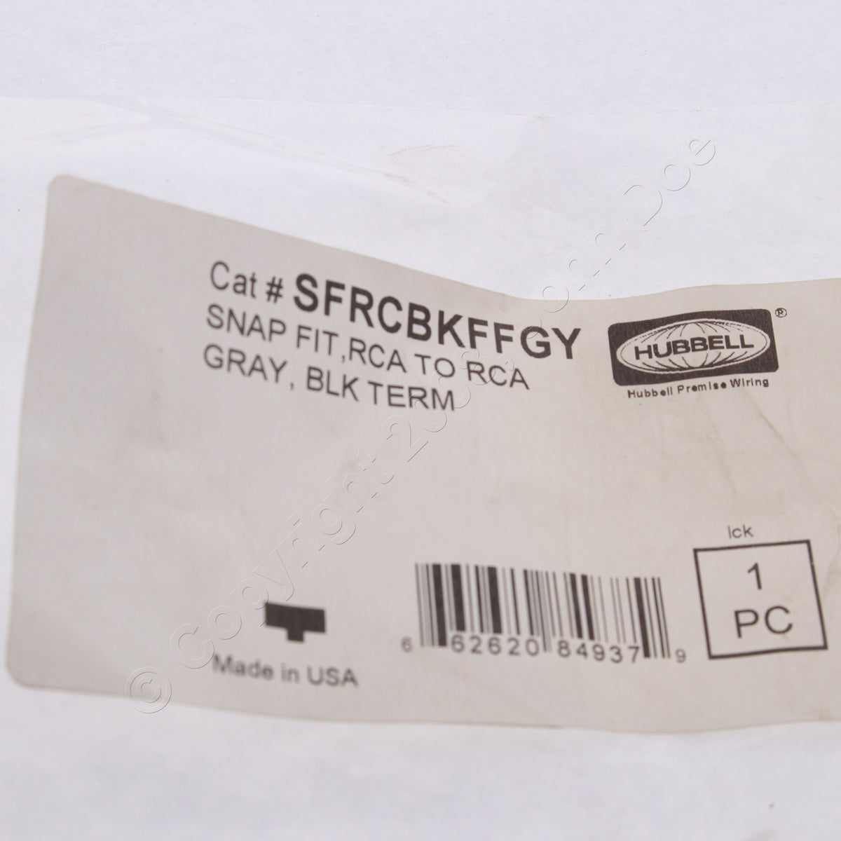 Hubbell SFRCBKFFGY Gray Snap-Fit Keystone Video Cable Jack Black Center RCA/RCA