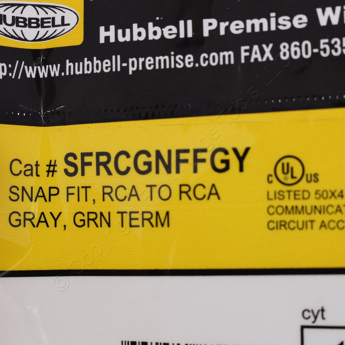 Hubbell Gray Snap-Fit Keystone Video Cable Jack Green Center RCA/RCA SFRCGNFFGY