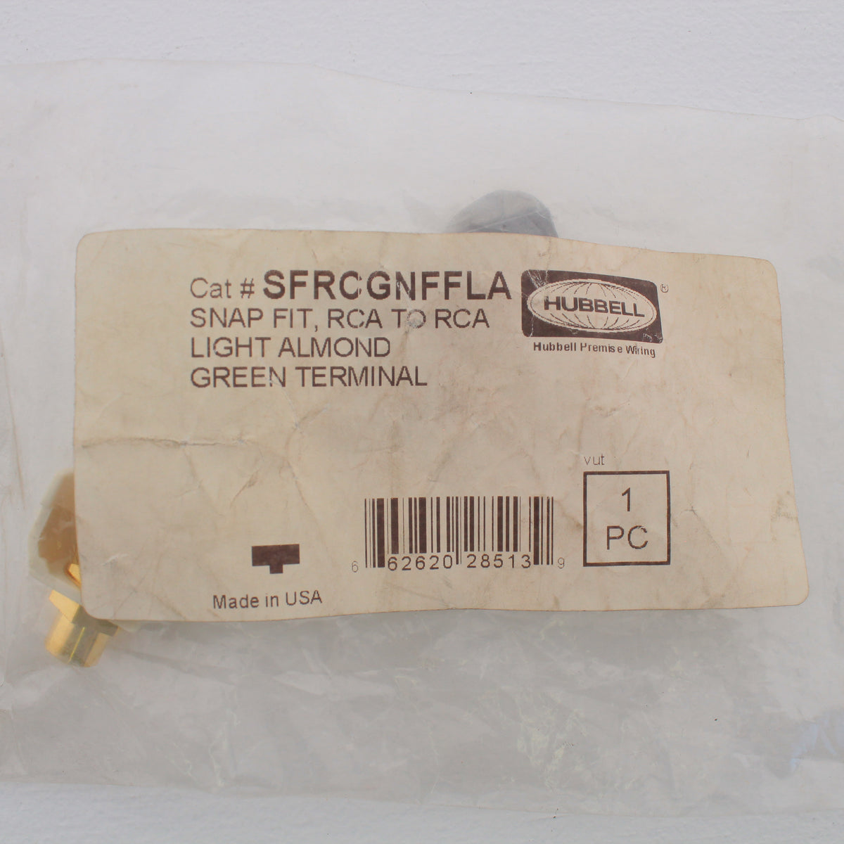 Hubbell Lt Almond SnapFit Keystone Video Cable Jack Green Ctr RCA/RCA SFRCGNFFLA