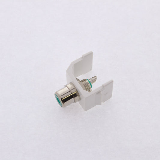 Hubbell White Snap-Fit Keystone Audio Video Jack Green Center RCA Solder SFRCGNW