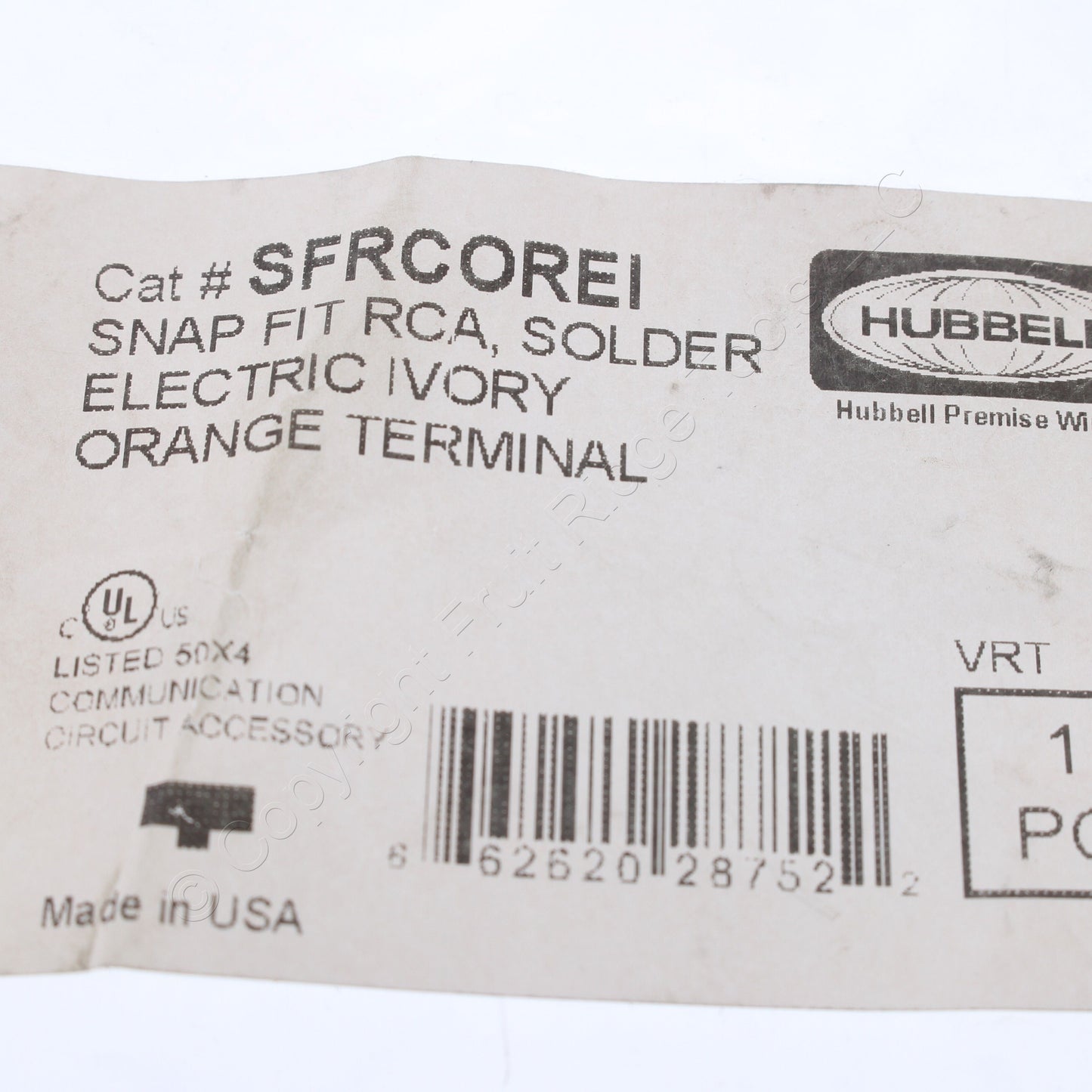 Hubbell Ivory SnapFit Keystone Audio Video Jack Green Center RCA Solder SFRCOREI