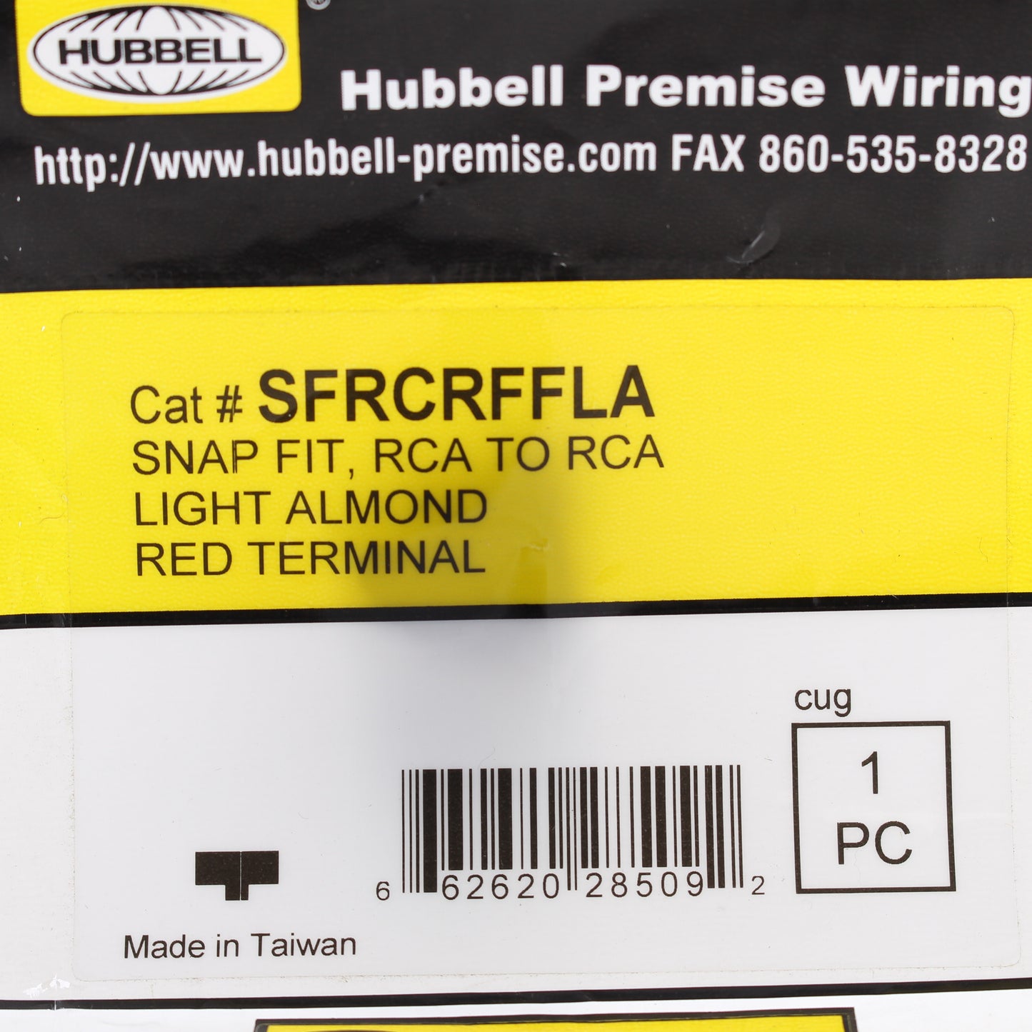 Hubbell Lt Almond SnapFit Keystone Video Cable Jack Red Center RCA/RCA SFRCRFFLA