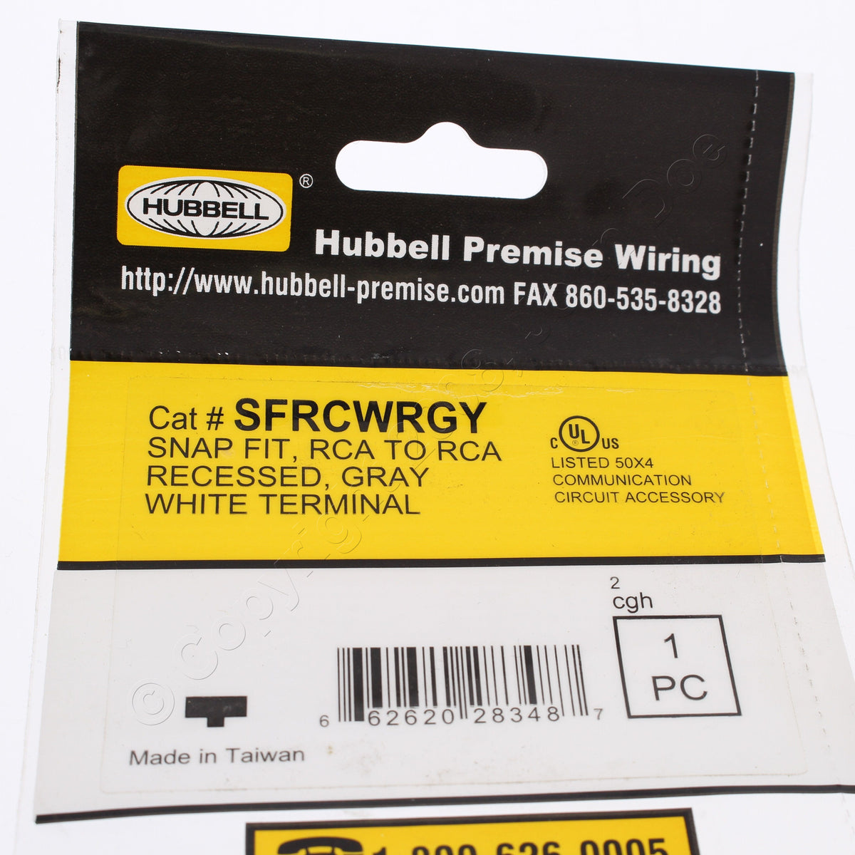 Hubbell Gray Snap-Fit Keystone Video Cable Jack White Center RCA to RCA SFRCWRGY