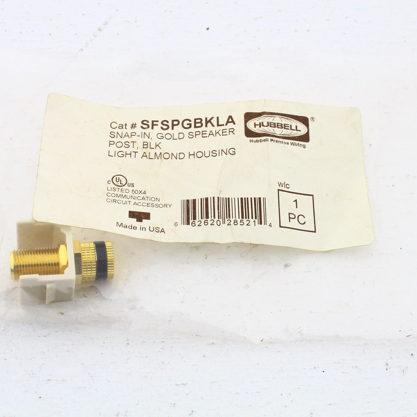 Hubbell Lt Almond Snap-Fit Keystone Speaker Binding Post Jack Black SFSPGBKLA