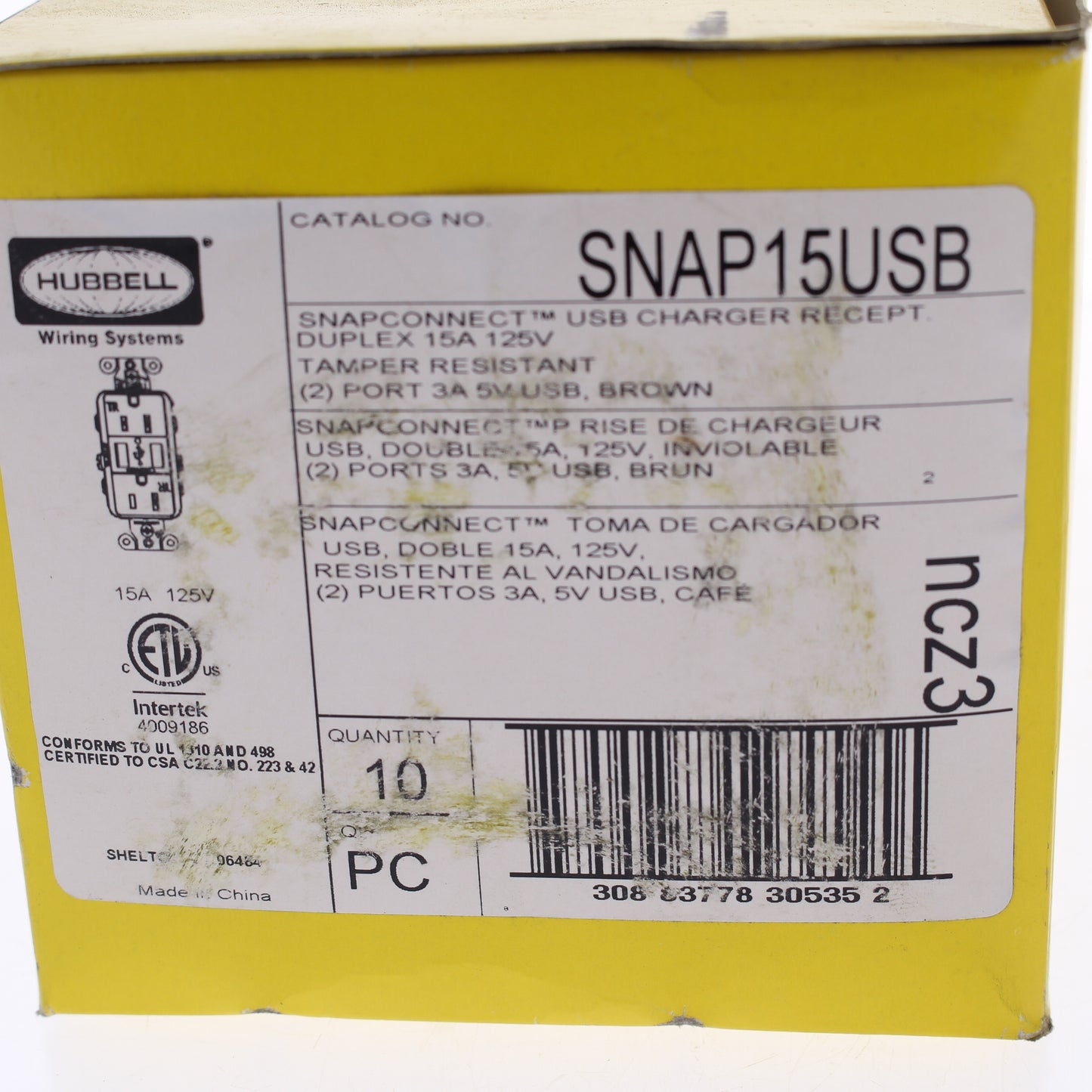 10 Hubbell SNAP15USB Brown Decorator SnapConnect 15A Receptacle Outlets 2.0 USB
