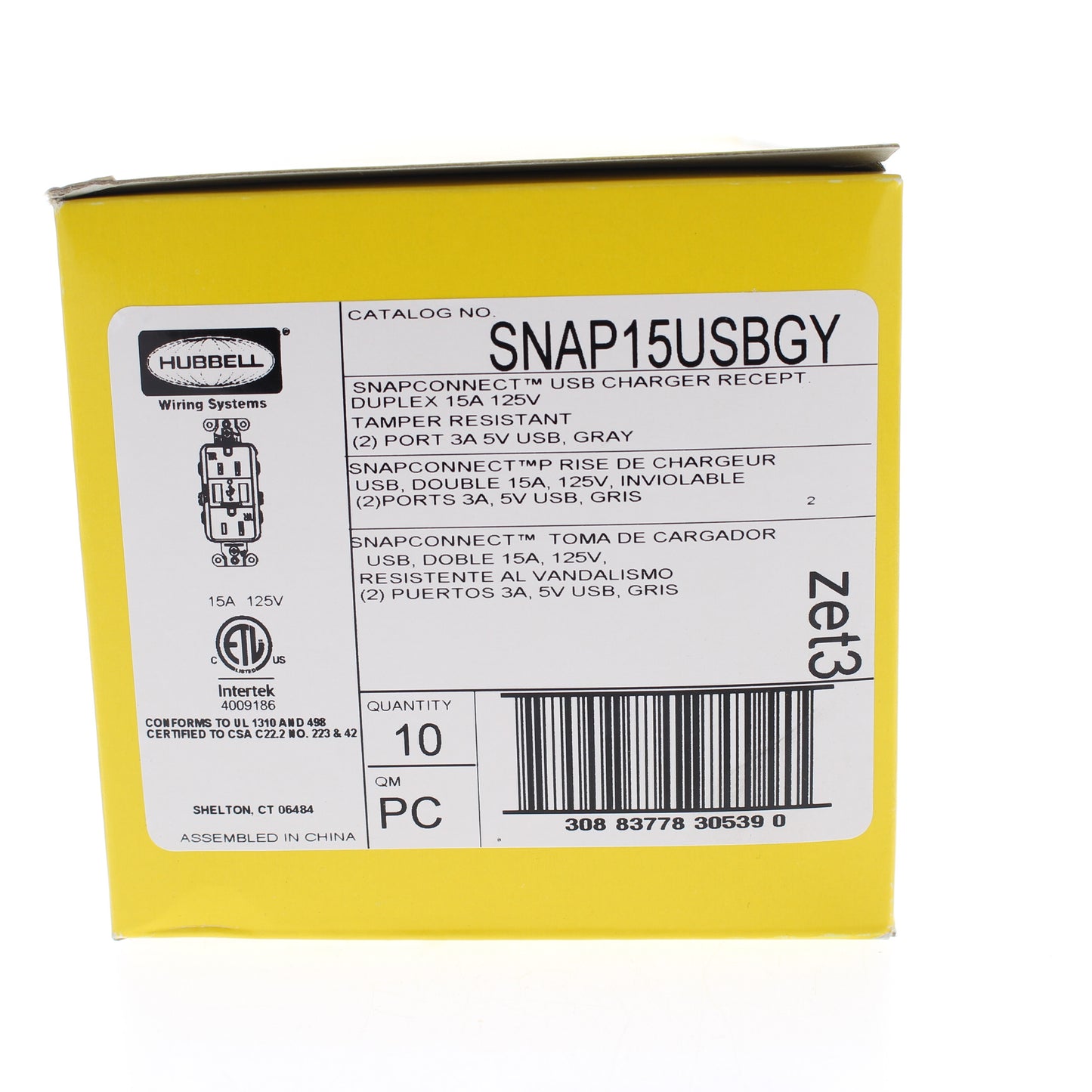 10 Hubbell SNAP15USBGY Gray Decorator SnapConnect 15A Receptacle Outlets 2.0 USB