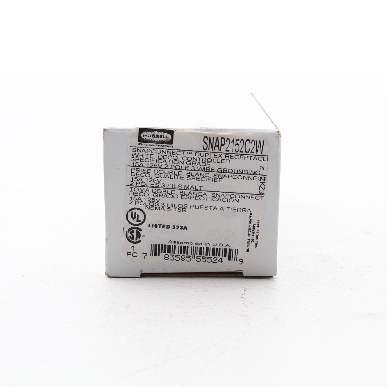 Hubbell SNAP2152C2W White SnapConnect Receptacle 2/2 Controlled 15A Outlet
