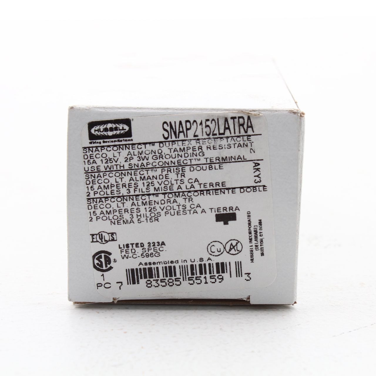 Hubbell SNAP2152LATRA Light Almond SnapConnect 15A Receptacle Tamper Resistant