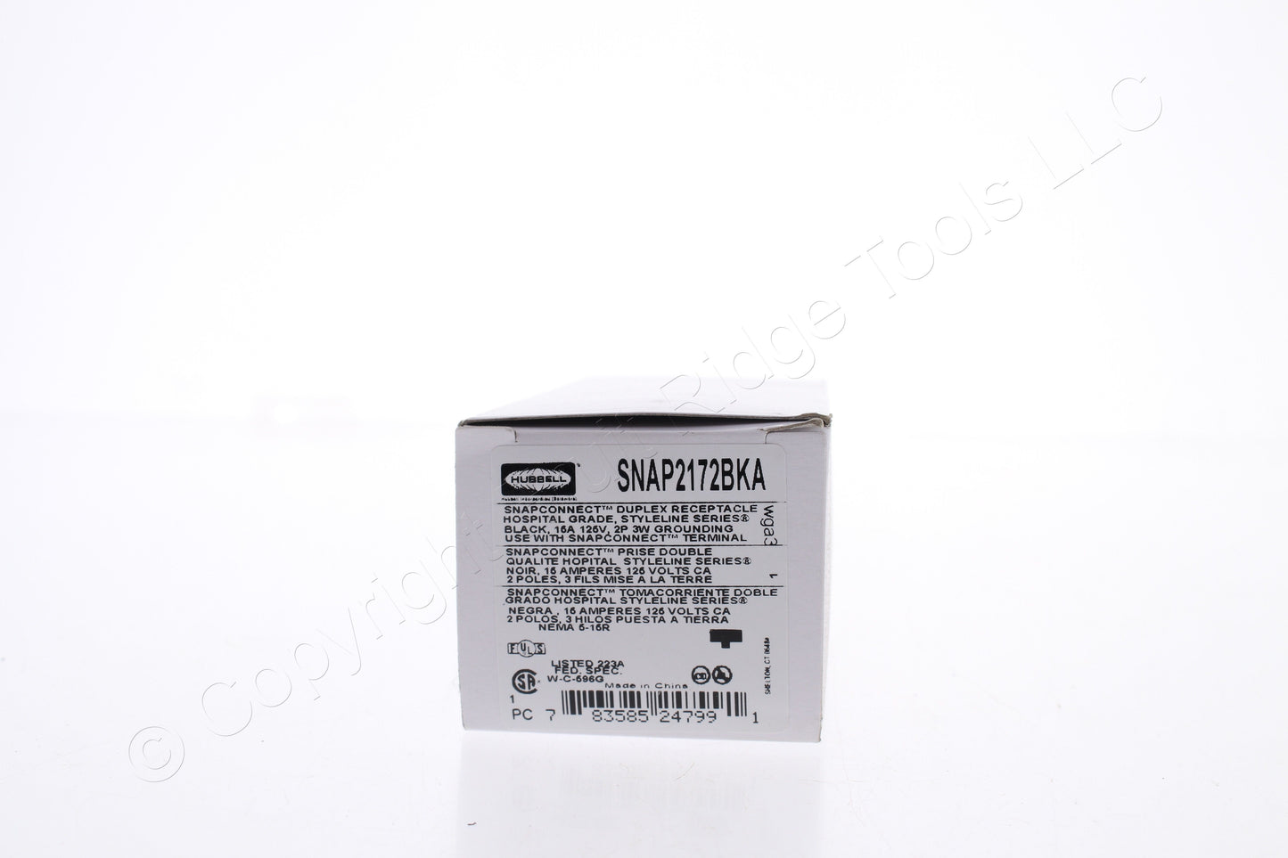 Hubbell SNAP2172BKA Black SnapConnect Hospital Grade Outlet Receptacle 15A