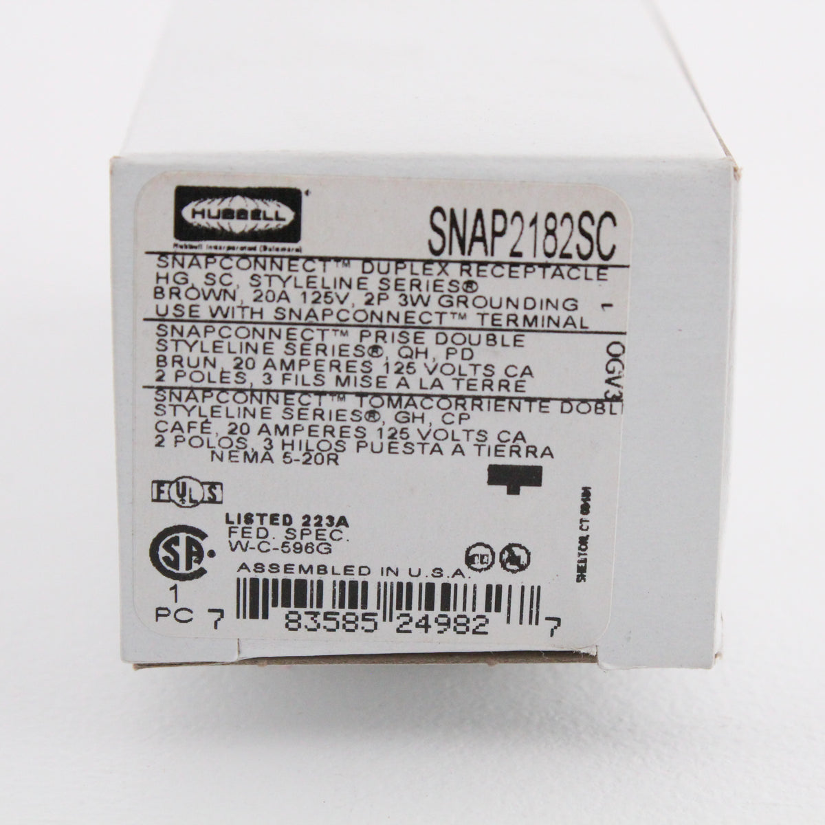 Hubbell SNAP2182SC Brown 20A SnapConnect Hospital Grade Receptacle Split Circuit