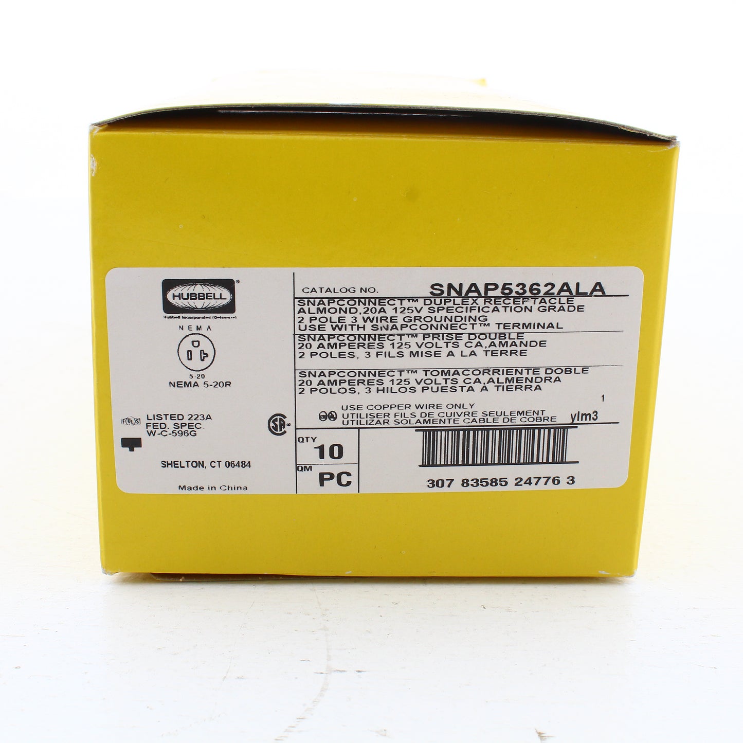 10 Hubbell SNAP5362ALA Almond SnapConnect Outlet Receptacles Spec Grade 20A