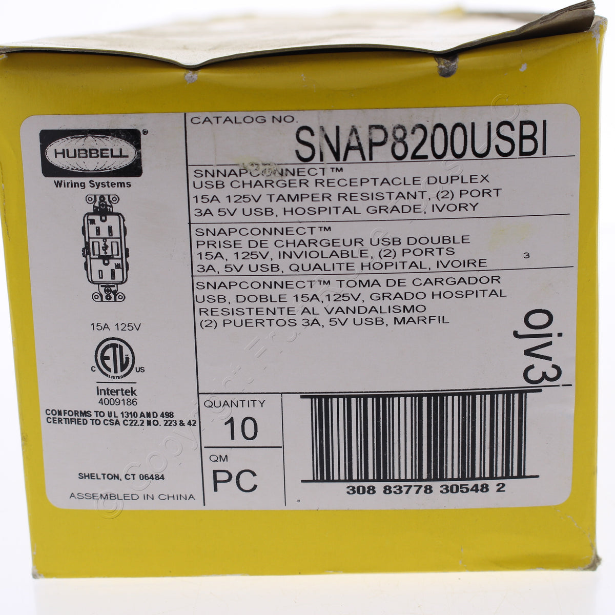10 Hubbell Ivory Hospital Grade SnapConnect 15A TR Receptacles USB SNAP8200USBI