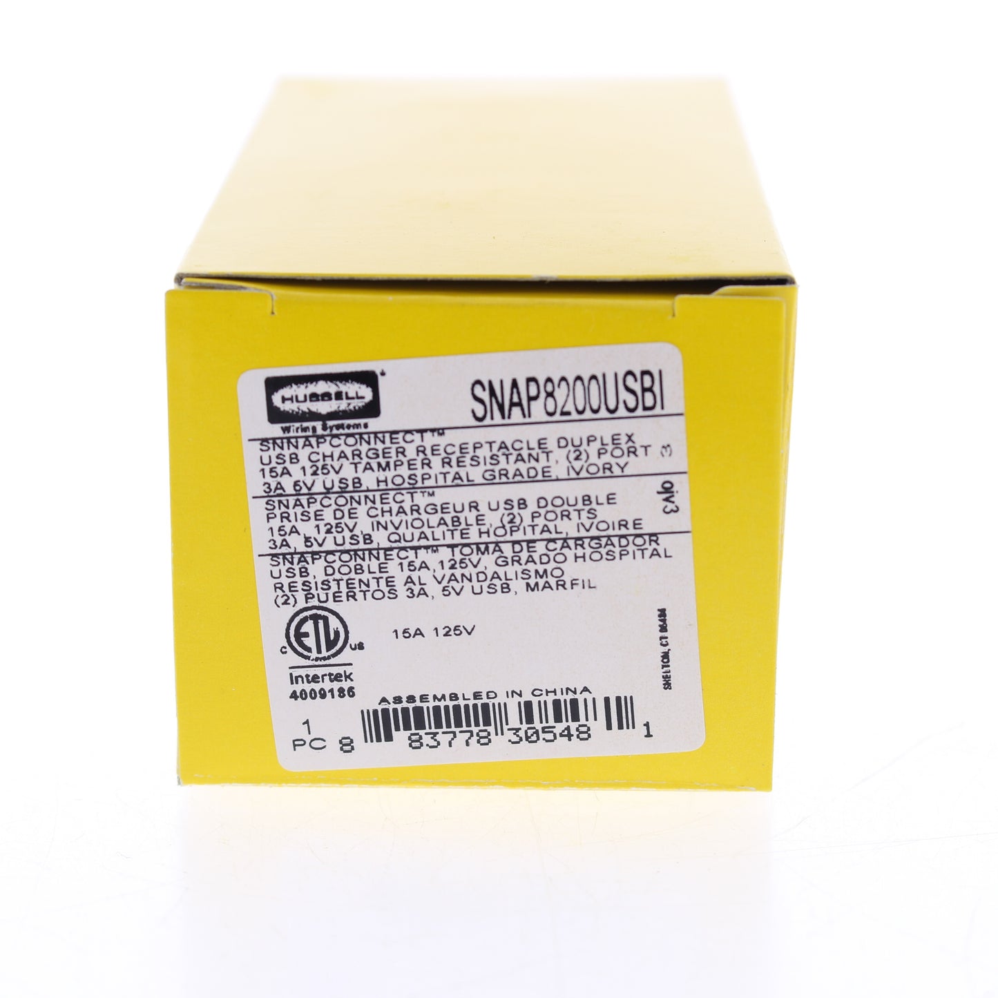 Hubbell Ivory Hospital Grade SnapConnect 15A TR Receptacle 2.0 USB SNAP8200USBI