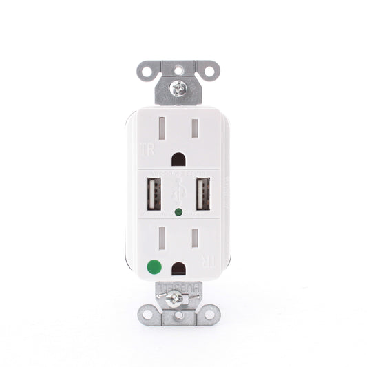 Hubbell White Hospital Grade SnapConnect 15A TR Receptacle 2.0 USB SNAP8200USBW