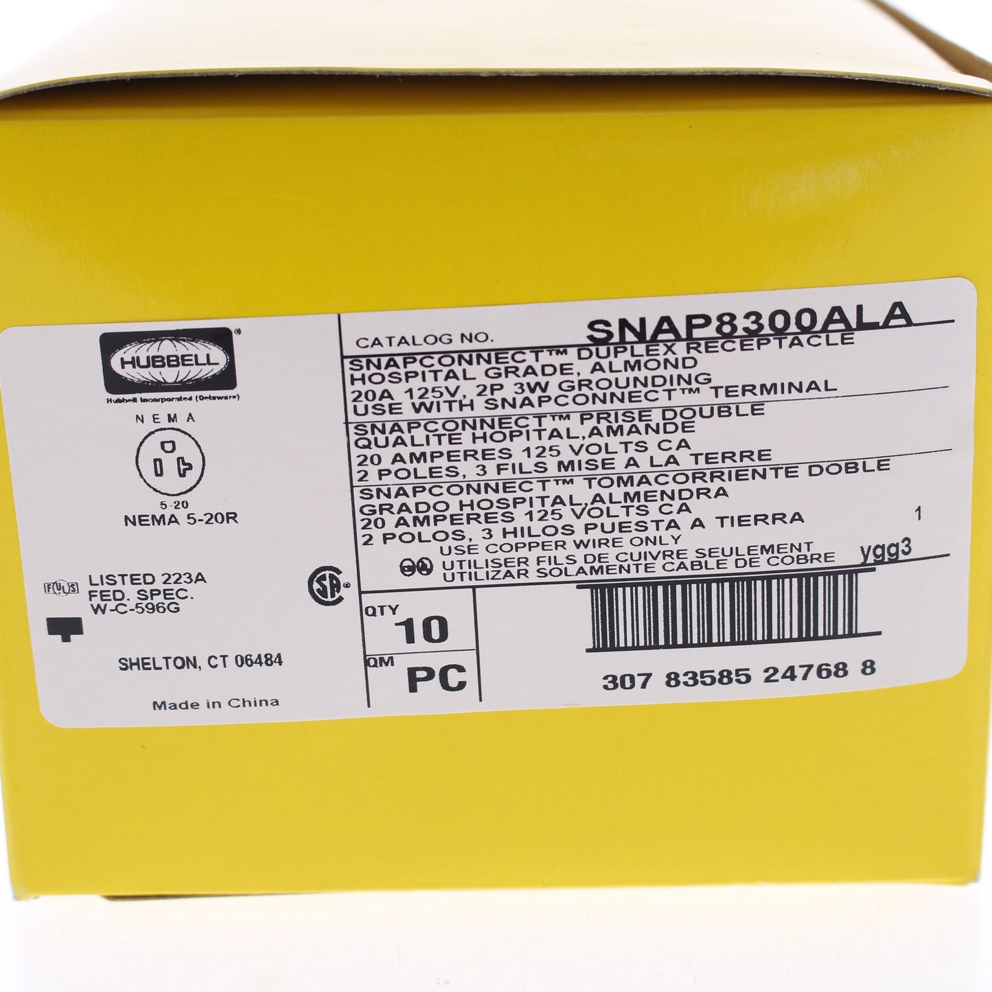 10 Hubbell Almond SnapConnect Hospital Grade Receptacles Outlet 20A SNAP8300ALA