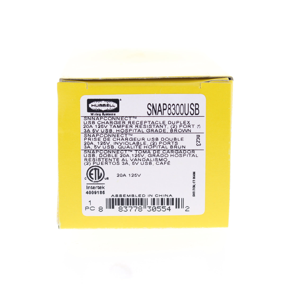Hubbell Brown Hospital Grade SnapConnect 20A TR Receptacle 2.0 USB SNAP8300USB