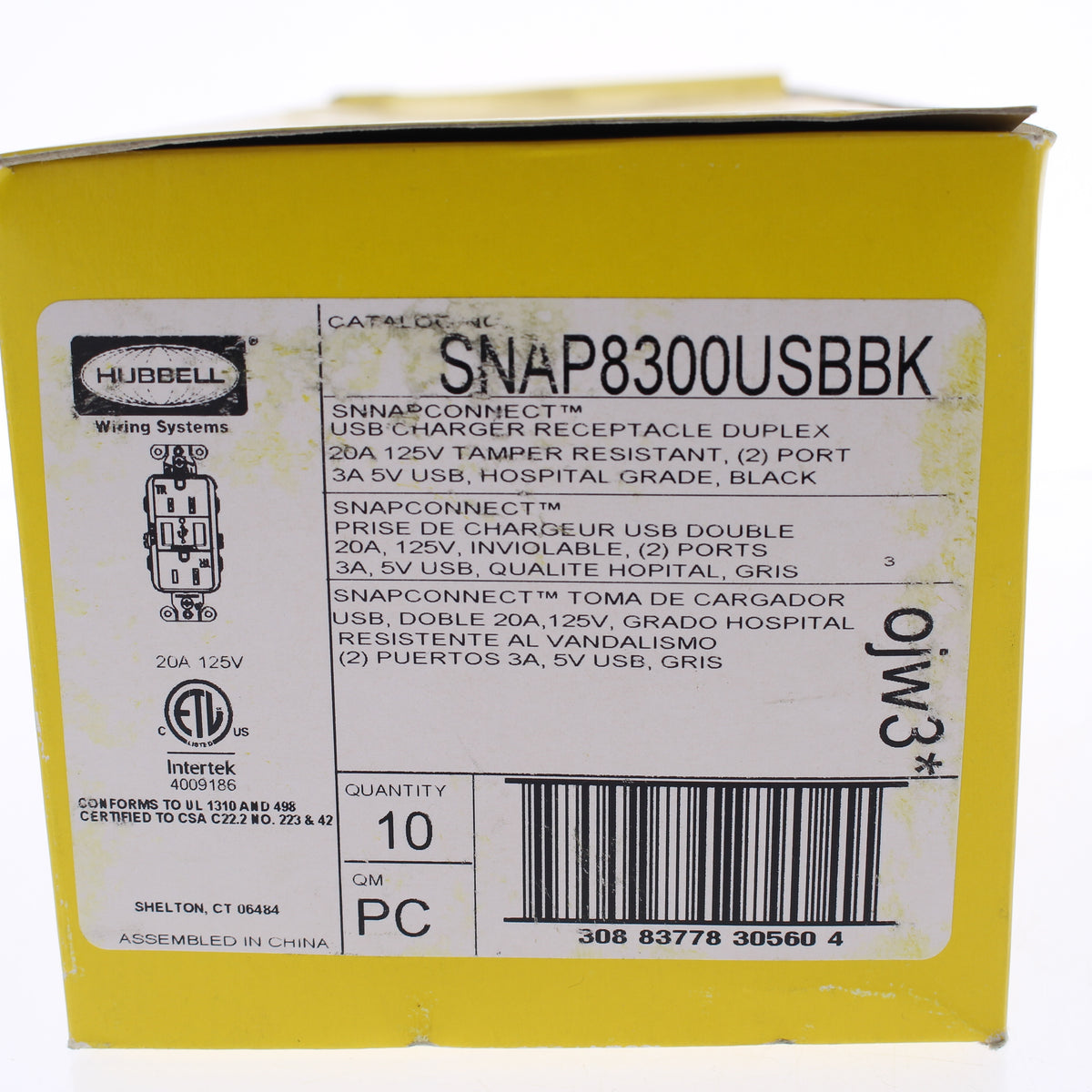 10 Hubbell Black Hospital Grade SnapConnect 20A TR Receptacles USB SNAP8300USBBK