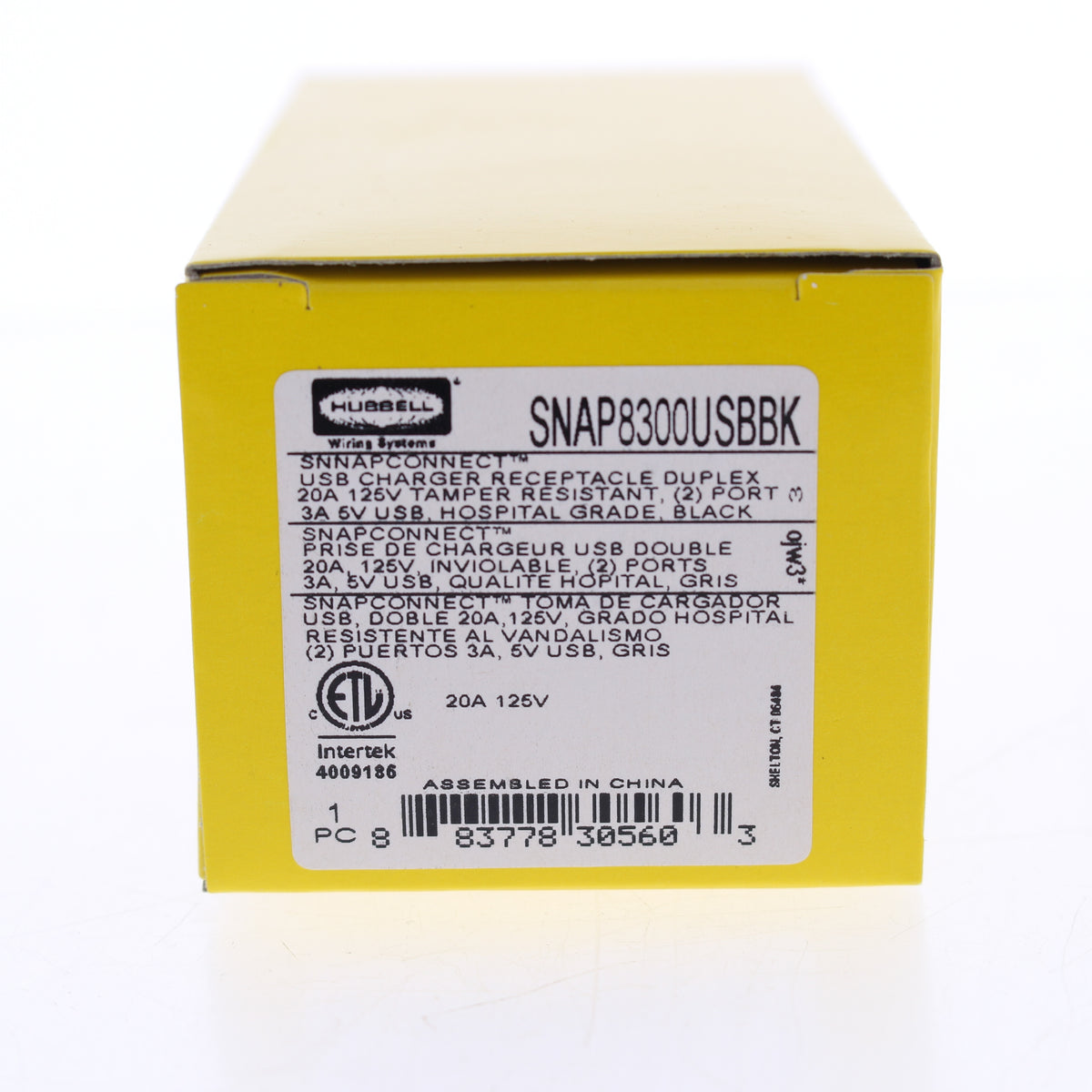 Hubbell Black Hospital Grade SnapConnect 20A TR Receptacle 2.0 USB SNAP8300USBBK