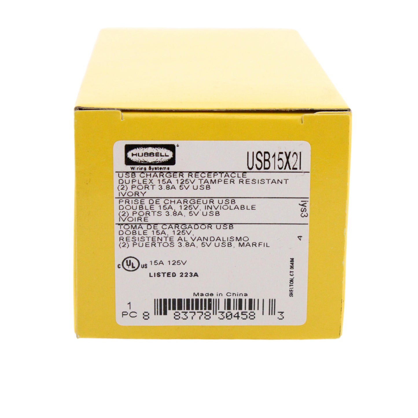 Hubbell Ivory Tamper Resistant 15A Receptacle w/ USB-A 3A Charger USB15X2IM50USB