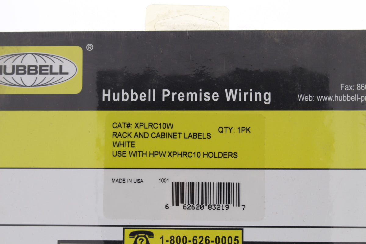 Hubbell Rack/Cabinet Labels For HPW XPHRC10 Holders 10-Pack XPLRC10W