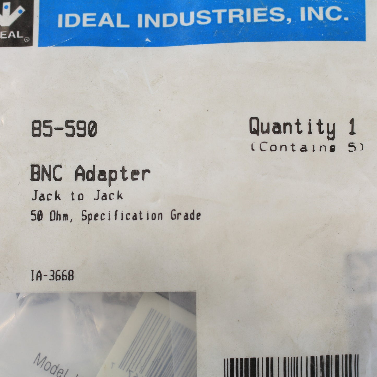 2 Pack Ideal Industries 85-590 BNC Adapter Jack-to-Jack 50 OHM
