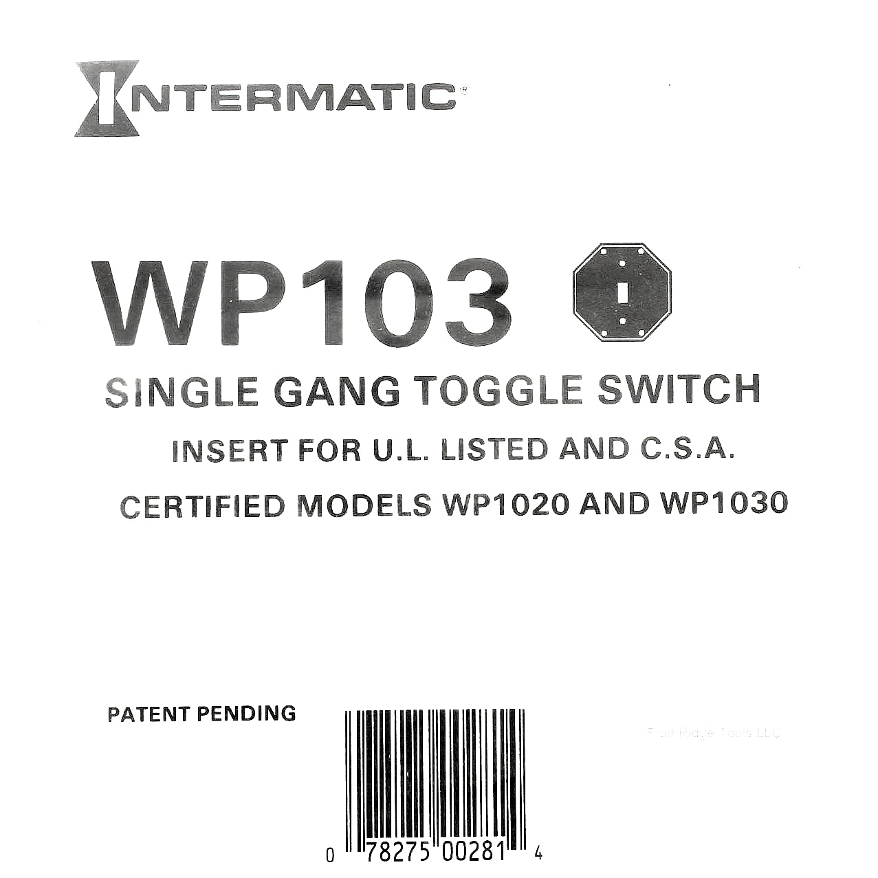 Intermatic 1-Gang Waterproof Single Toggle Switch Insert Plate Plastic WP103