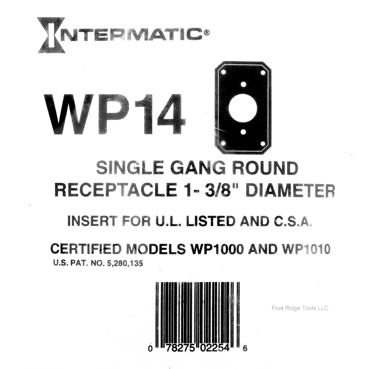 Intermatic WP14 1-Gang Narrow Waterproof Single Outlet 1-3/8" Dia Insert Plate